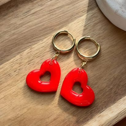 Авторські сережки червоні сердечка полімерна глина