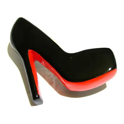 Дерев'яна брошка жіноча туфелька чорна лабутени