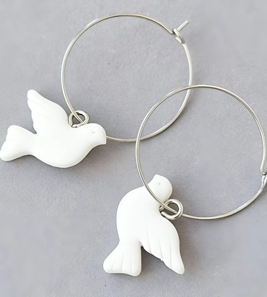 Cережки білі горлиці пташки з полімерної глини кільця