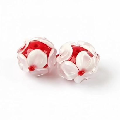 Жіночі сережки намистини лемпворк квіти червноні скло