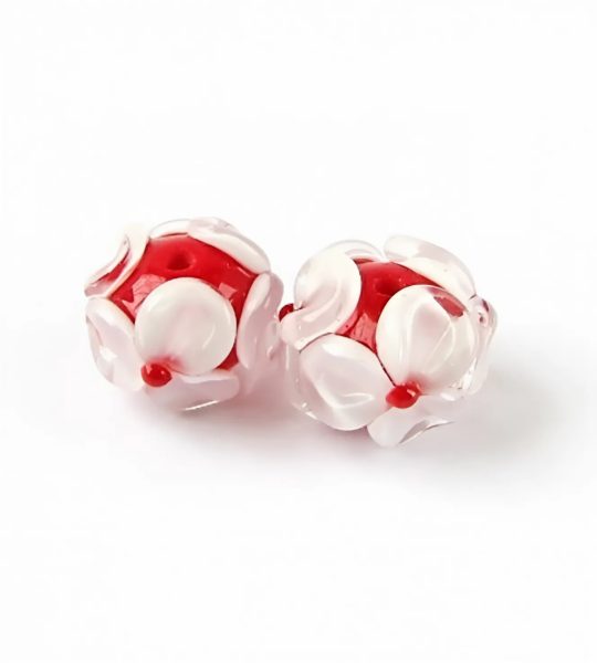 Жіночі сережки намистини лемпворк квіти червноні скло