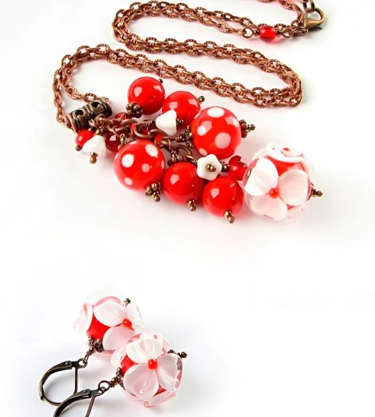 Жіночий кулон намистини лемпворк квіти червноні скло