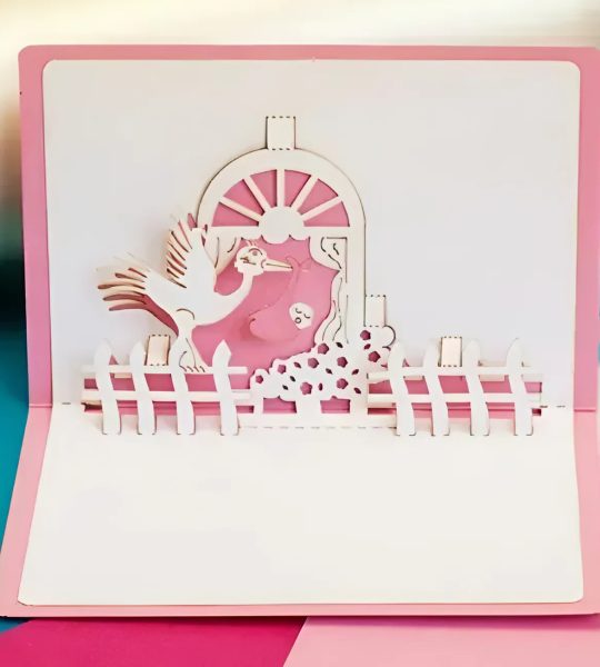 Рожева листівка об'ємна з днем ​​народження дівчинці