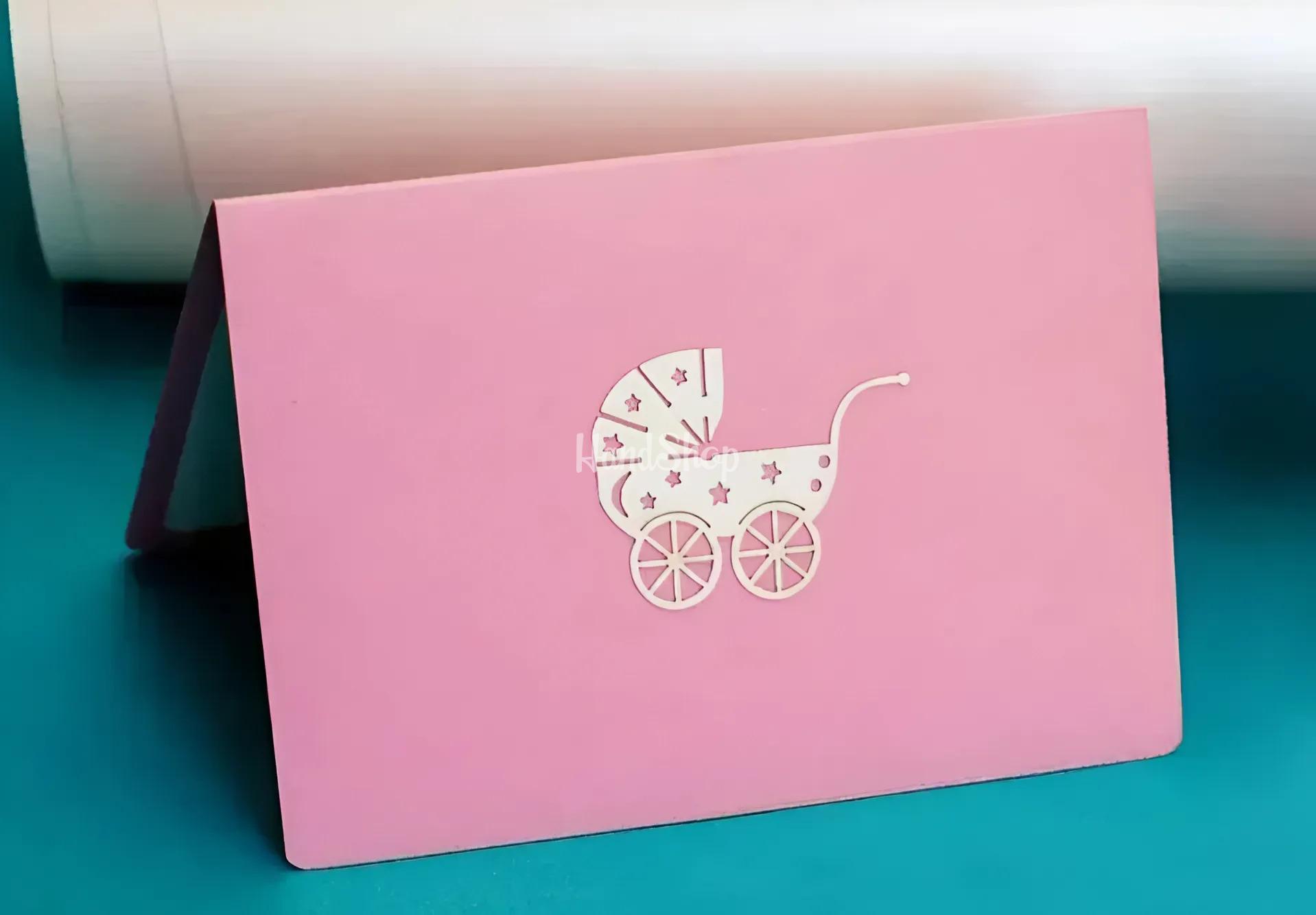 Рожева листівка об'ємна з днем народження дівчинці Рожева листівка об'ємна з днем народження дівчинці