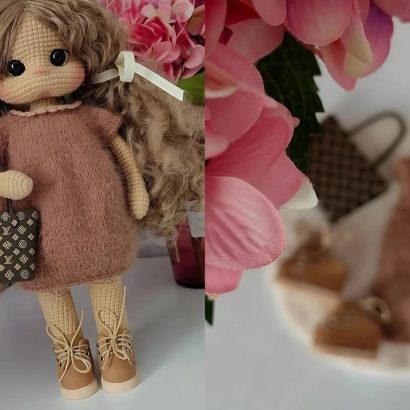 Авторська в'язана велика ігрова стильна лялька кудряшка