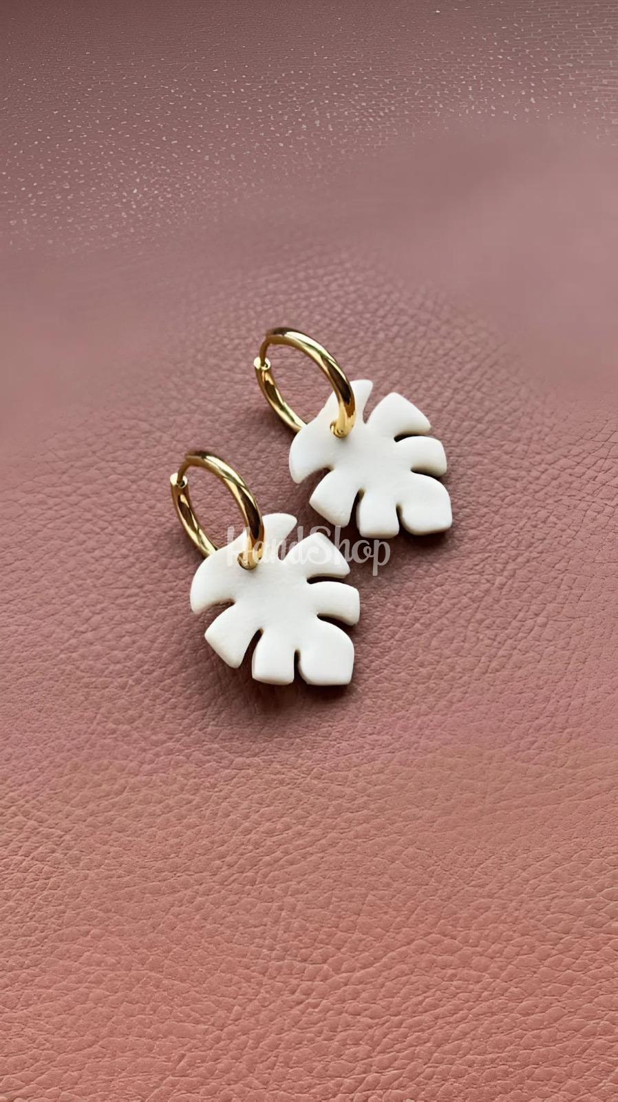 Жіночі літні сережки полімерна глина листочки монстери Жіночі літні сережки полімерна глина листочки монстери