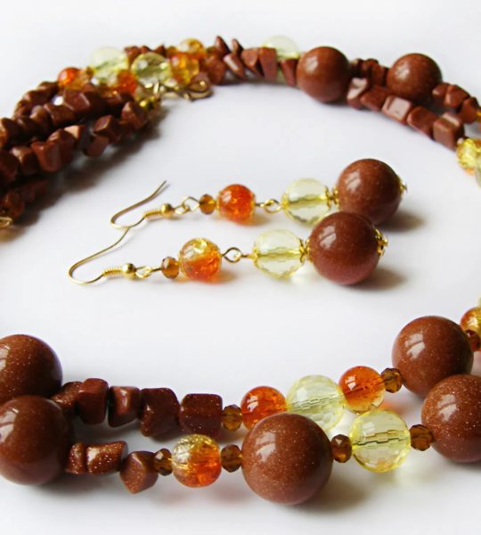 Набір намисто та сережки натуральне каміння авантюрин