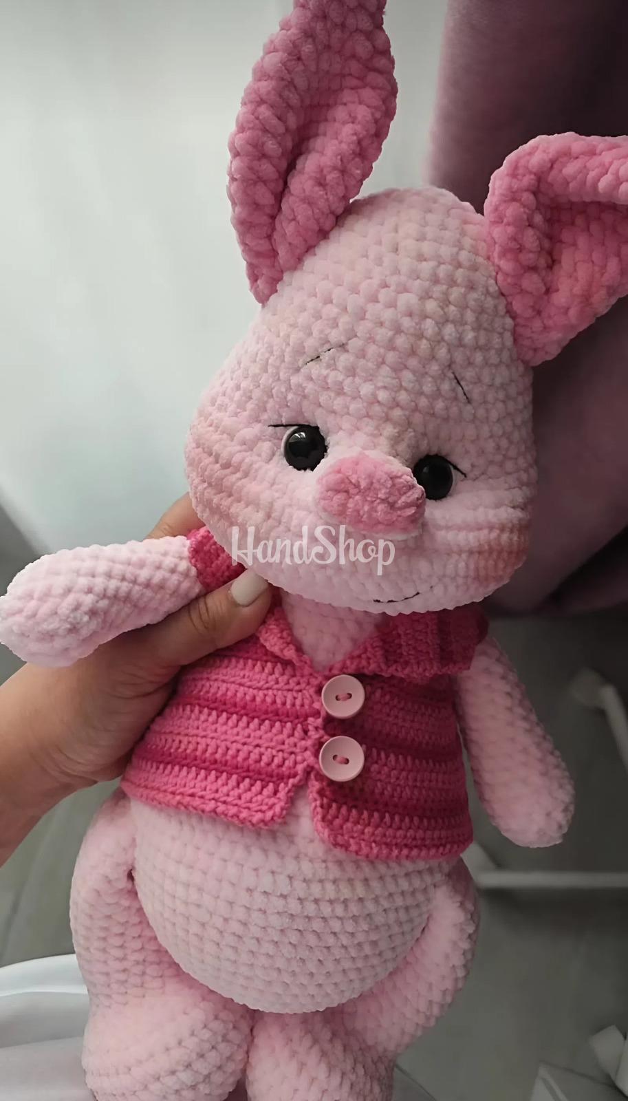 Сувенірна авторська в’язана м’яка дитяча іграшка П'ятачок Сувенірна авторська в’язана м’яка дитяча іграшка П'ятачок