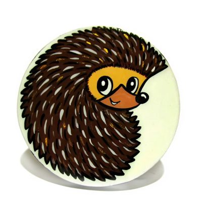 Дерев'яна сувенірна дитяча кругла брошка їжачок розпис