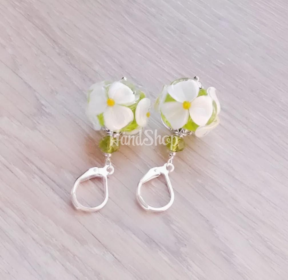 Сережки квіти ромашки намистини lampwork скло Сережки квіти ромашки намистини lampwork скло