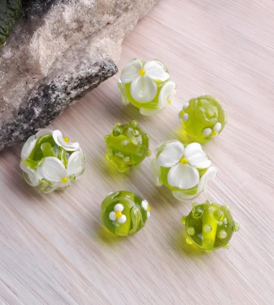Сережки квіти ромашки намистини lampwork скло