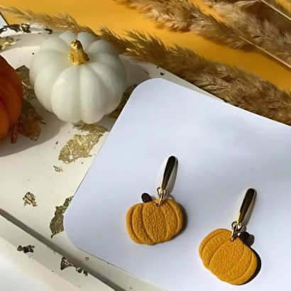 Сережки ручної роботи помаранчеві гарбузики глина