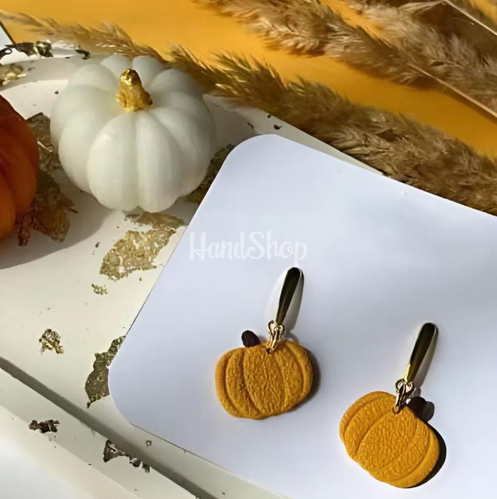 Сережки ручної роботи помаранчеві гарбузики глина Сережки ручної роботи помаранчеві гарбузики глина