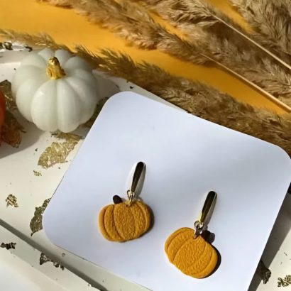 Сережки ручної роботи помаранчеві гарбузики глина