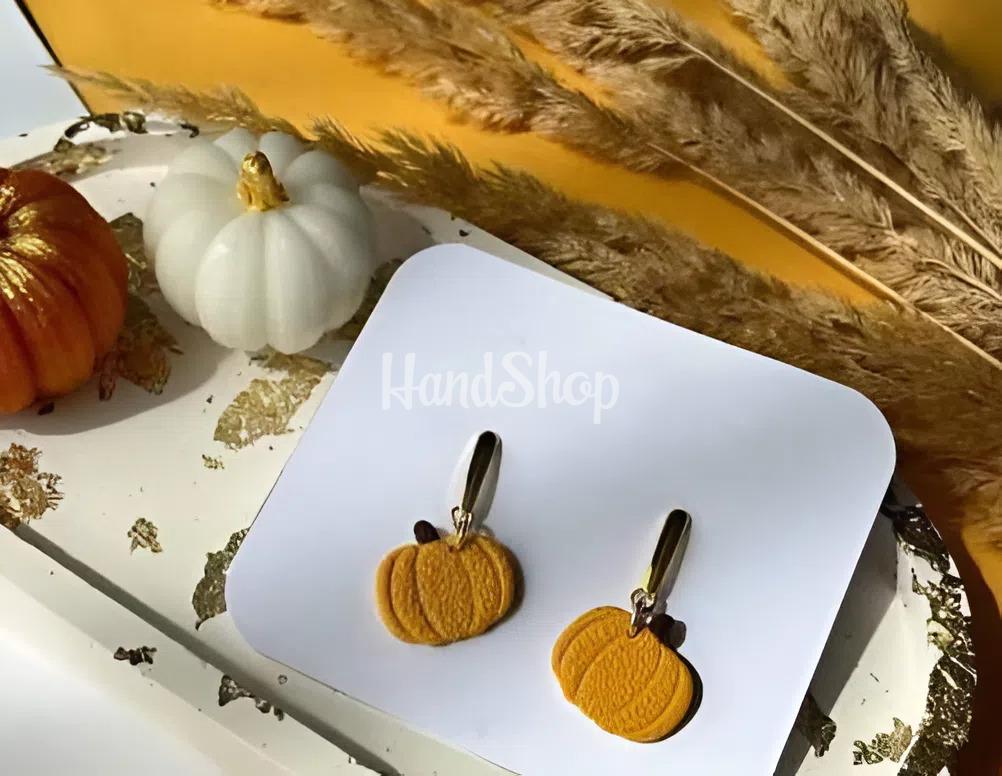 Сережки ручної роботи помаранчеві гарбузики глина Сережки ручної роботи помаранчеві гарбузики глина