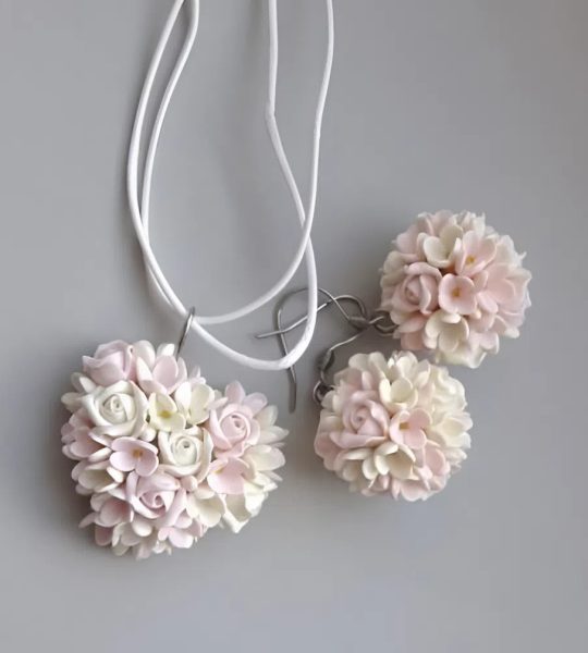 Жіночі сережки кульки рожеві міні квіти полімерна глина