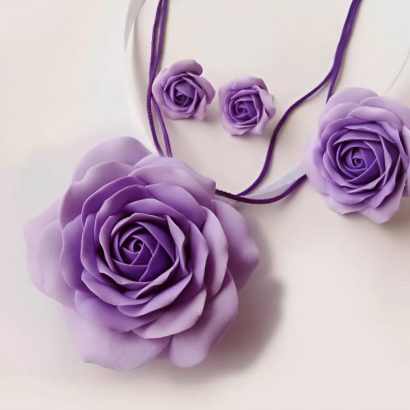 Набір прикрас сережки та колечко лілові троянди глина