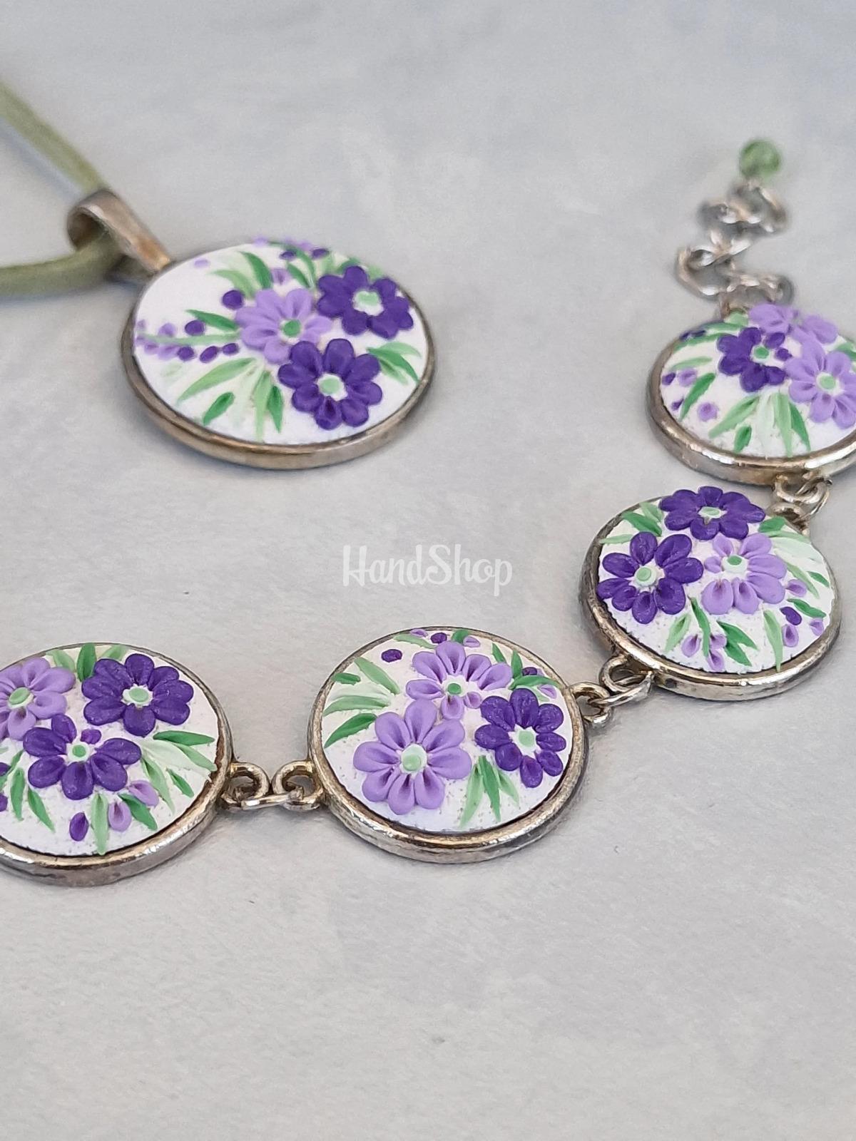 Жіночий літній браслет фіолетові квіти філігрань глина Жіночий літній браслет фіолетові квіти філігрань глина