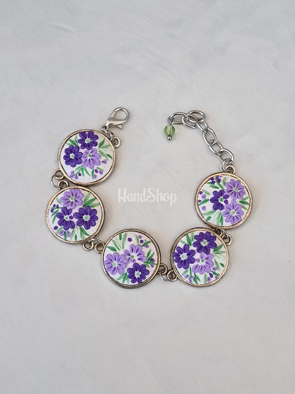 Жіночий літній браслет фіолетові квіти філігрань глина Жіночий літній браслет фіолетові квіти філігрань глина