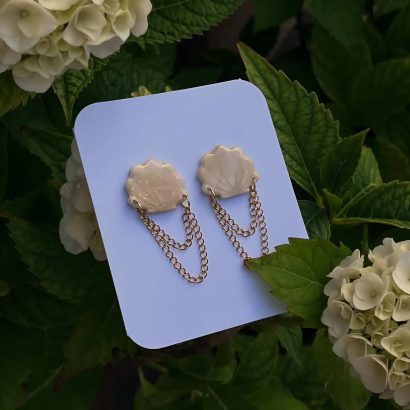 Авторські жіночі літні морські сережки мушля з ланцюжком