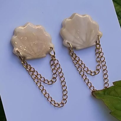 Авторські жіночі літні морські сережки мушля з ланцюжком