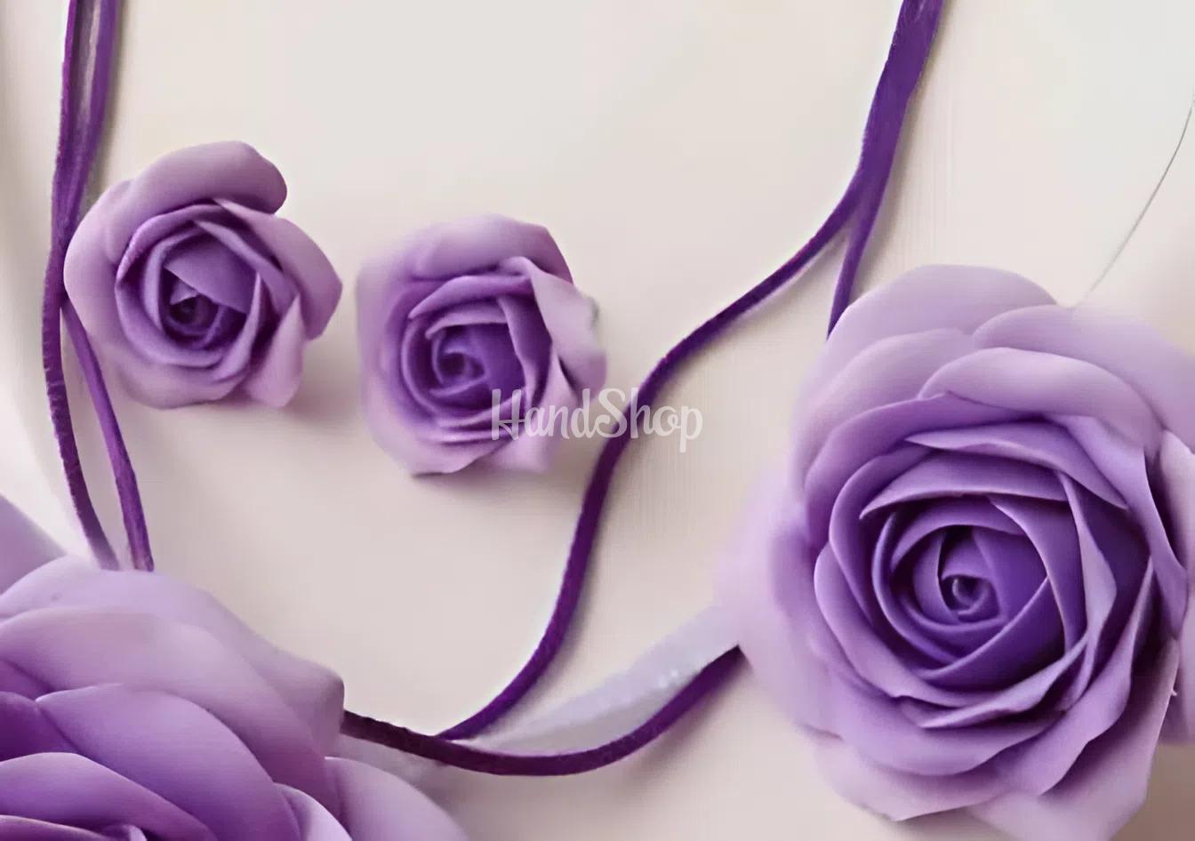 Набір прикрас сережки та колечко лілові троянди глина Набір прикрас сережки та колечко лілові троянди глина