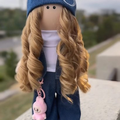 Лялька ігрова тільда кудрява з іграшкою Labubu (Лабубу)