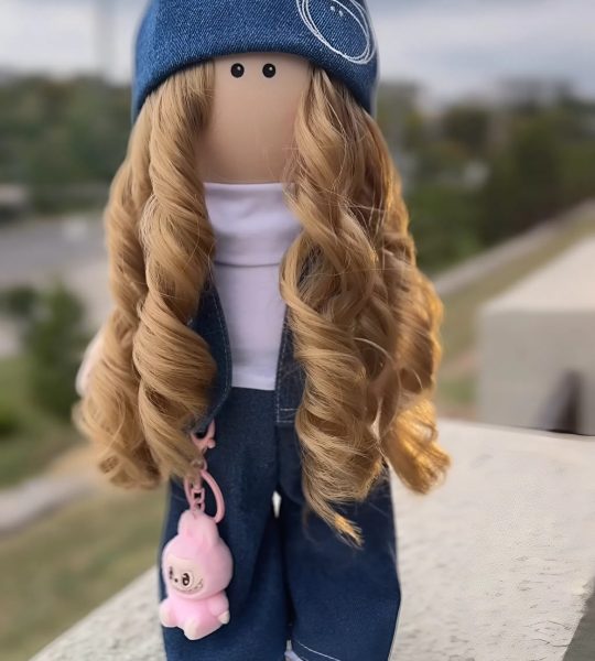 Лялька ігрова тільда кудрява з іграшкою Labubu (Лабубу)