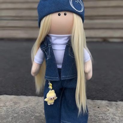 Лялька ігрова тільда блондинка з іграшкою Labubu (Лабубу)