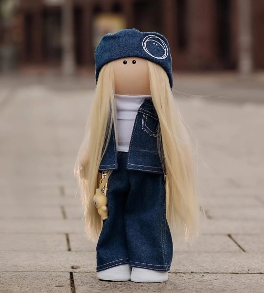 Лялька ігрова тільда блондинка з іграшкою Labubu (Лабубу)