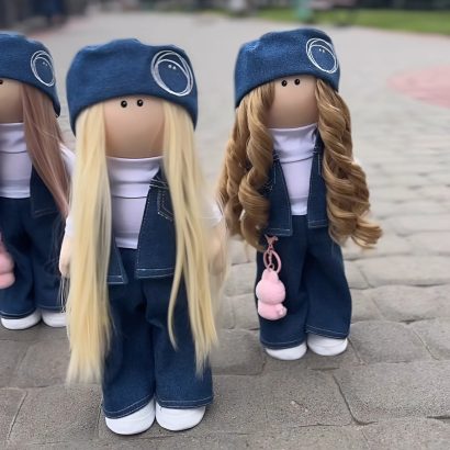 Лялька ігрова тільда блондинка з іграшкою Labubu (Лабубу)