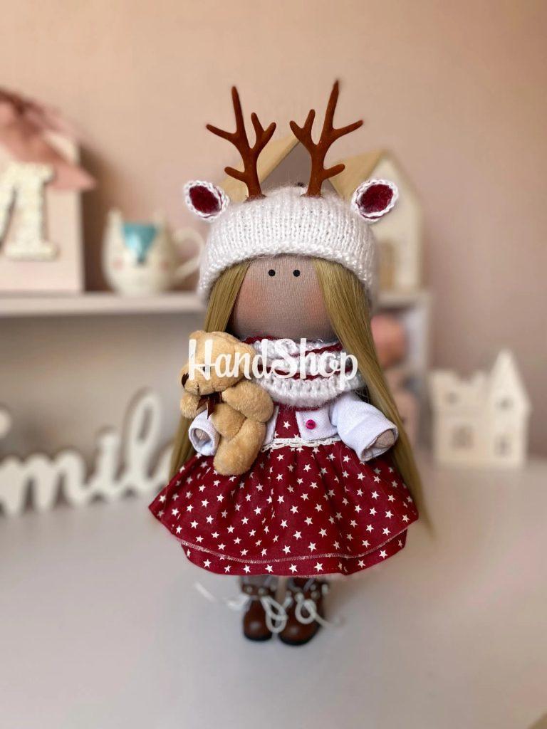 Игровая кукла текстильная новогодняя в шапочке олененок — фото 4