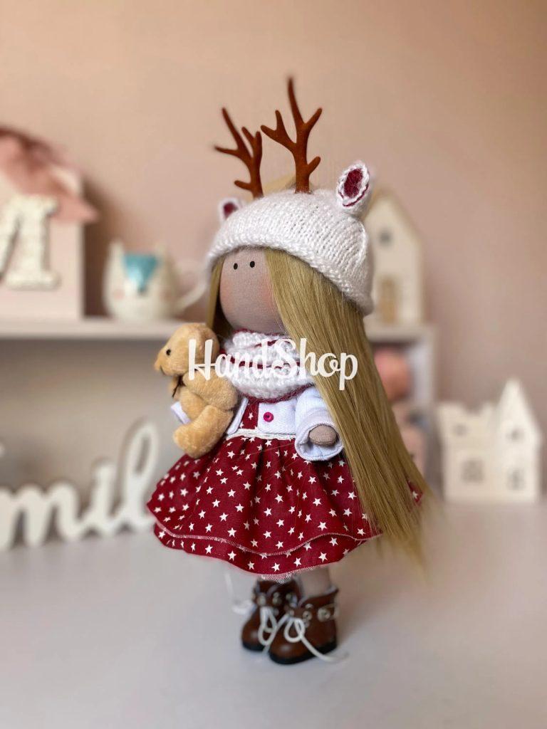 Игровая кукла текстильная новогодняя в шапочке олененок — фото 2