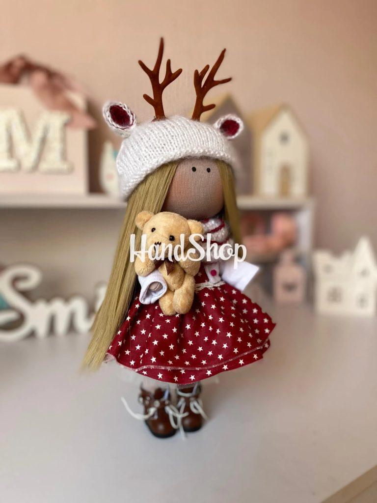 Игровая кукла текстильная новогодняя в шапочке олененок — фото 3