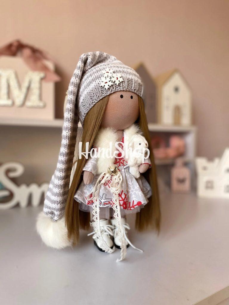 Игровая кукла текстильная новогодняя в шапочке колпак — фото 3