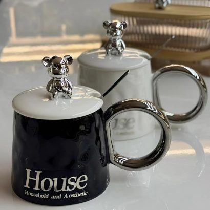 Сувенірна чашка з кришкою ведмедик та ложкою (на вибір!)