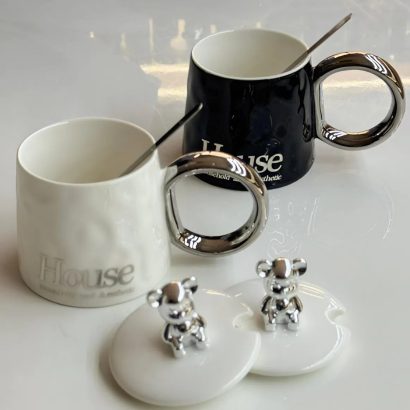 Сувенірна чашка з кришкою ведмедик та ложкою (на вибір!)