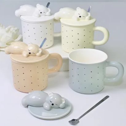 Чашка керамічна з кришкою та ложкою ведмежа (на вибір!)