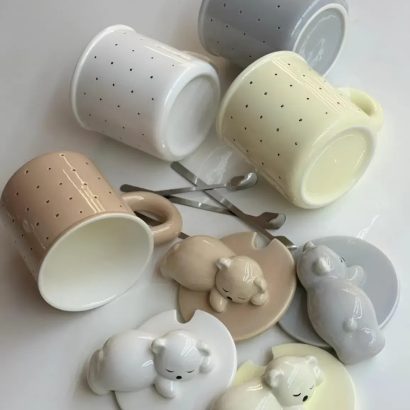 Чашка керамічна з кришкою та ложкою ведмежа (на вибір!)