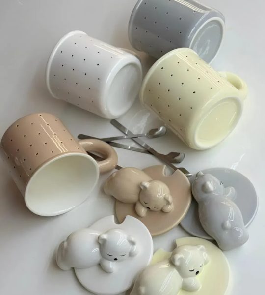 Чашка керамічна з кришкою та ложкою ведмежа (на вибір!)