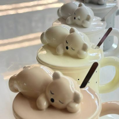 Чашка керамічна з кришкою та ложкою ведмежа (на вибір!)