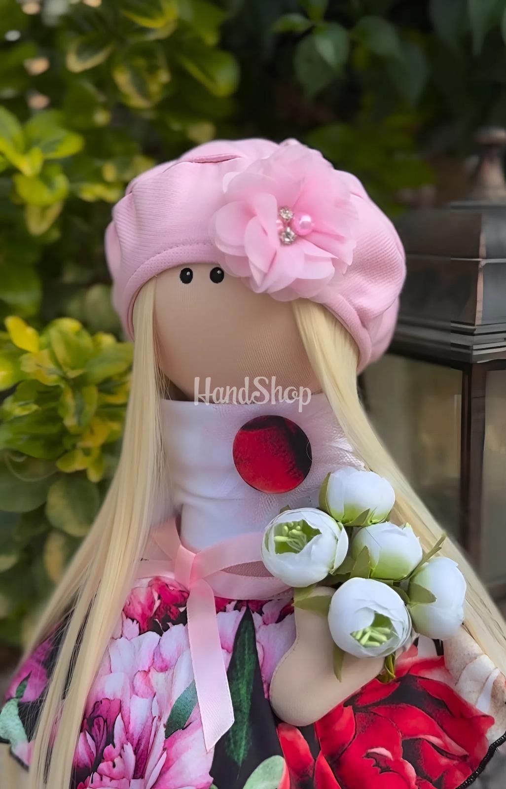 Велика лялька тільда з кудрявим довгим волоссям з квітами Велика лялька тільда з кудрявим довгим волоссям з квітами