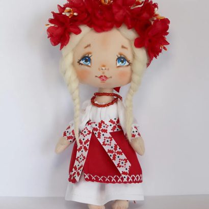 Маленька сувенірна лялька текстильна українка з обідком