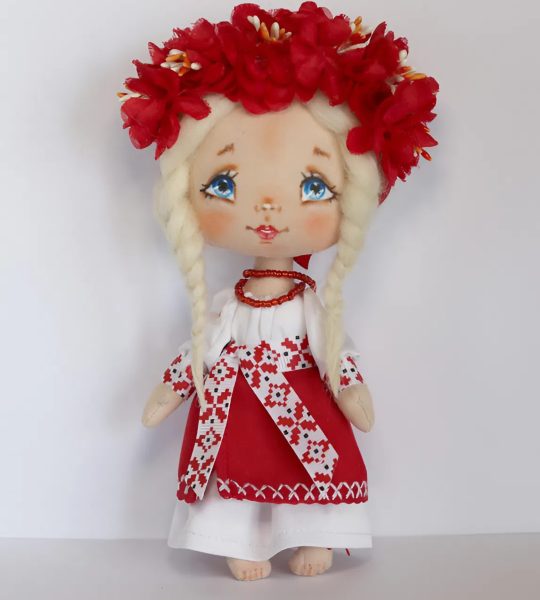 Маленька сувенірна лялька текстильна українка з обідком