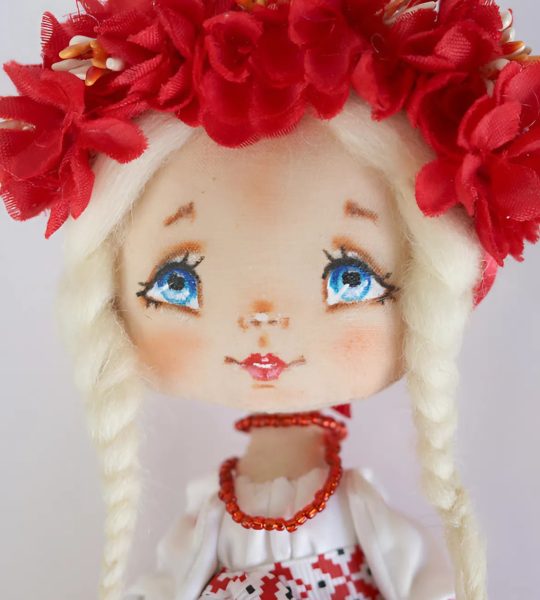 Маленька сувенірна лялька текстильна українка з обідком