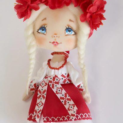 Маленька сувенірна лялька текстильна українка з обідком