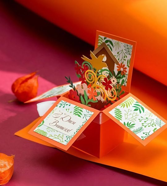 3D Листівка коробочка осінні квіти З Днем вчителя