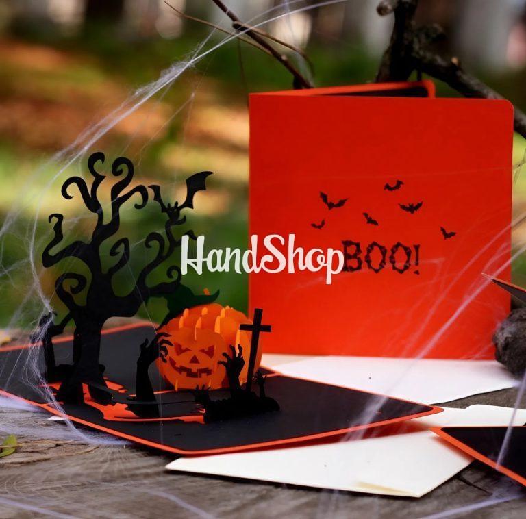Авторская 3d открытка дерево и тыква Halloween BOO — фото 2