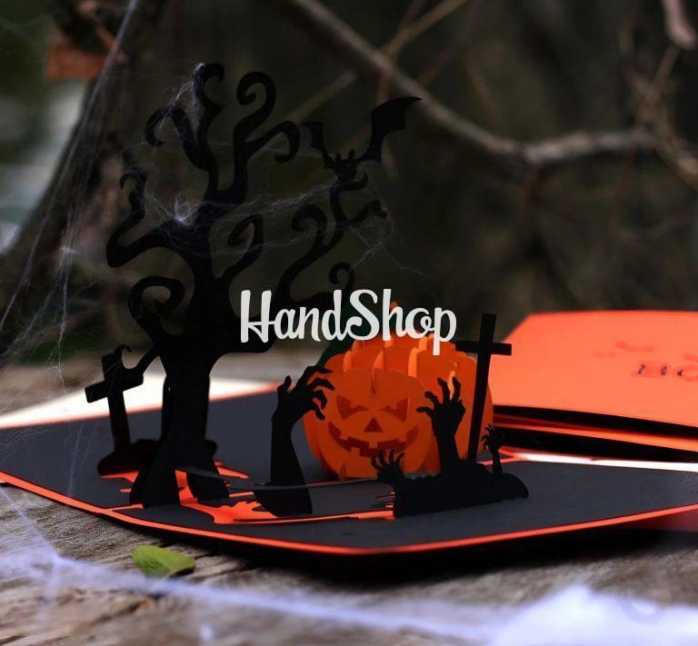 Авторская 3d открытка дерево и тыква Halloween BOO — фото 3