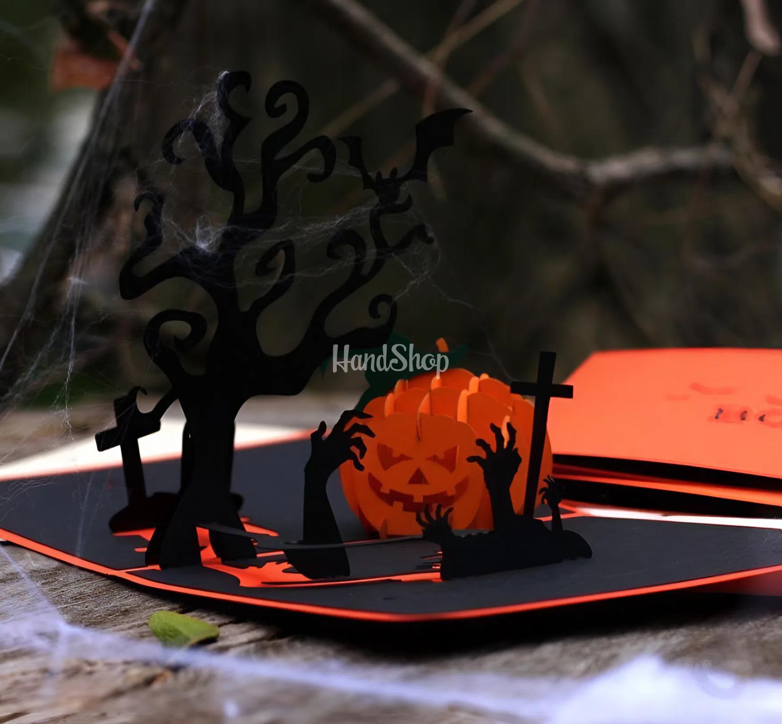 Авторська 3d листівка з деревом та гарбузом на хеловін BOO Авторська 3d листівка з деревом та гарбузом на хеловін BOO